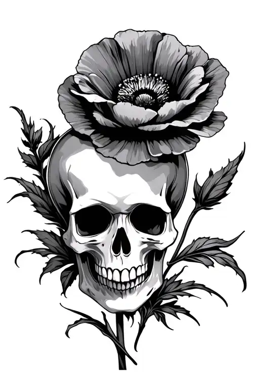 Poppy Flower Skull Wearing