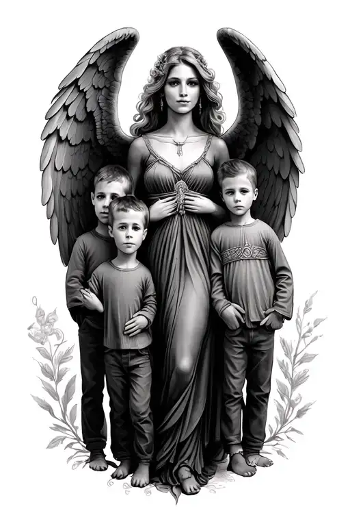 Wife As Angel With Four Sons