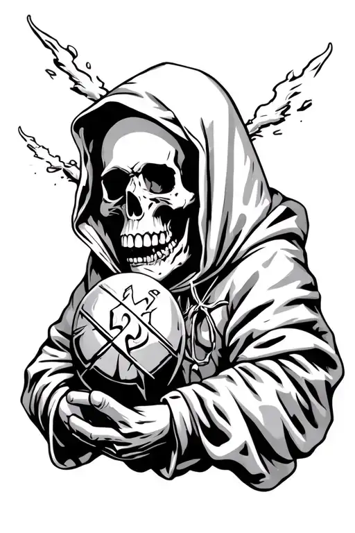 Skull Wearing A Hooding Holding An Explosive Symbols