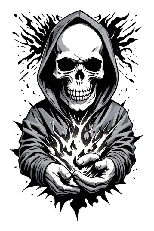 Skull Head Wearing A Hoodi Holding An Explosive