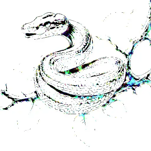 Detailed Snake Qrapped Arpund A Branch Woth 6 Leaves