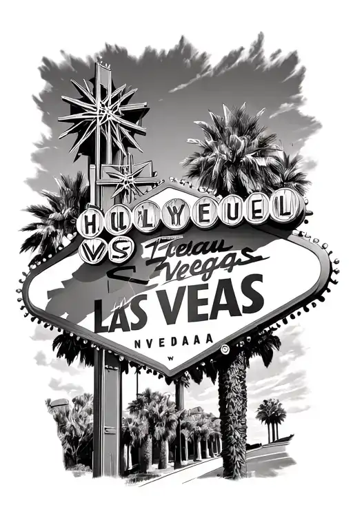 Las Vegas Sign And Hollywood Sign Intertwined