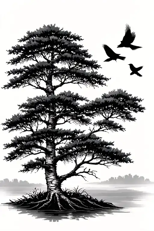 Birch Tree With Birds