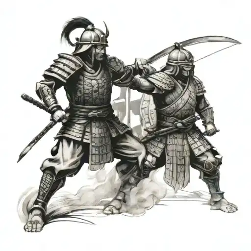 A Samurai Warrior Facing Off Against A Greek Warrior In Battle