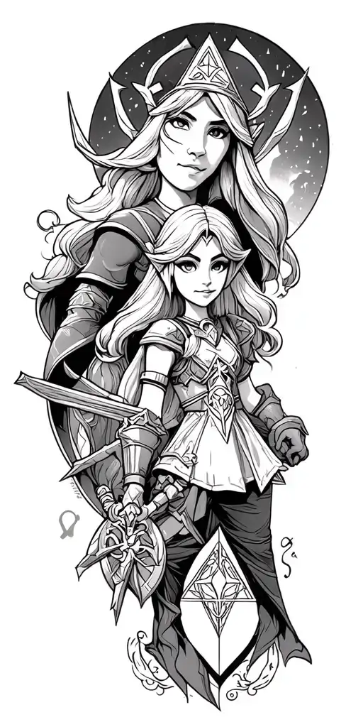 Link And Princess Zelda And Triforce