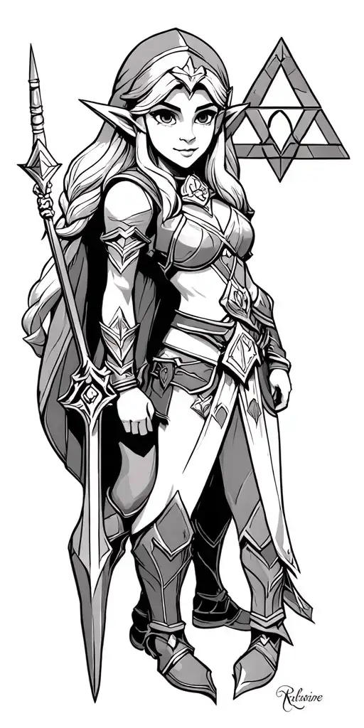 Link And Princess Zelda And Triforce