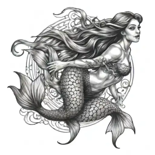 Complex Realistic Mermaid In The Lagoon Swimming And Lying