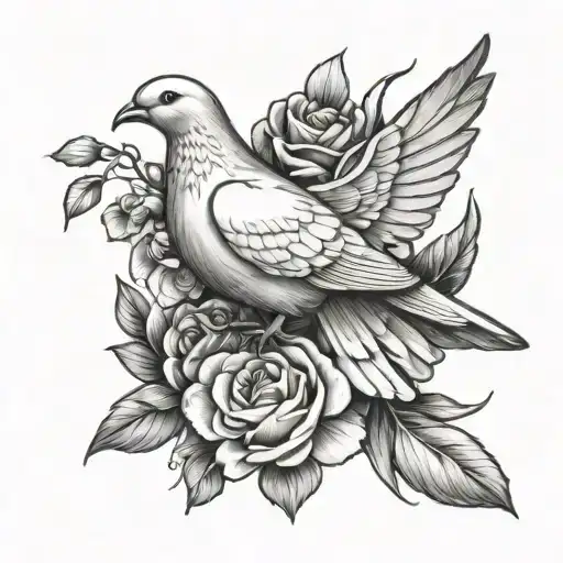 Dove And Flowers Intertwined