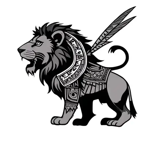 Lion With Aztec Warrior