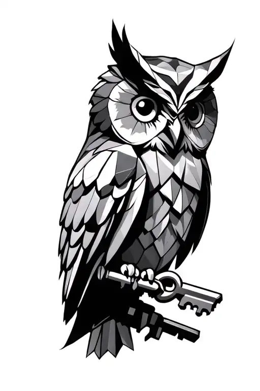 Geometric Owl Holding A Key