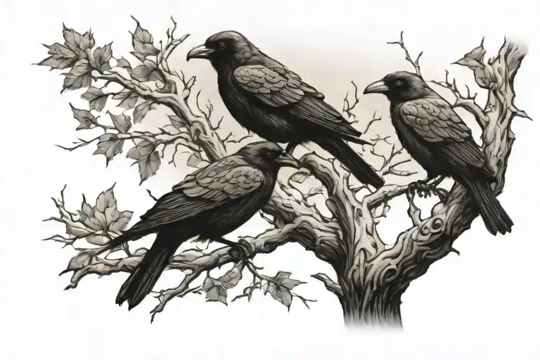 Huginn And Muninn Perched On A Tree