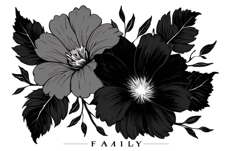 A Simple Fine Line Design Of The Word Family Including 2 Flowers
