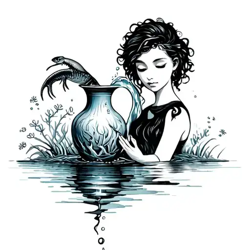 Water Bearer With Vase Pouring Sea Creatures