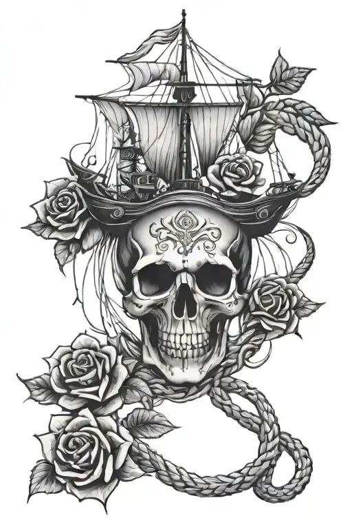 Skull Rose Ship Rudder Snake Rope