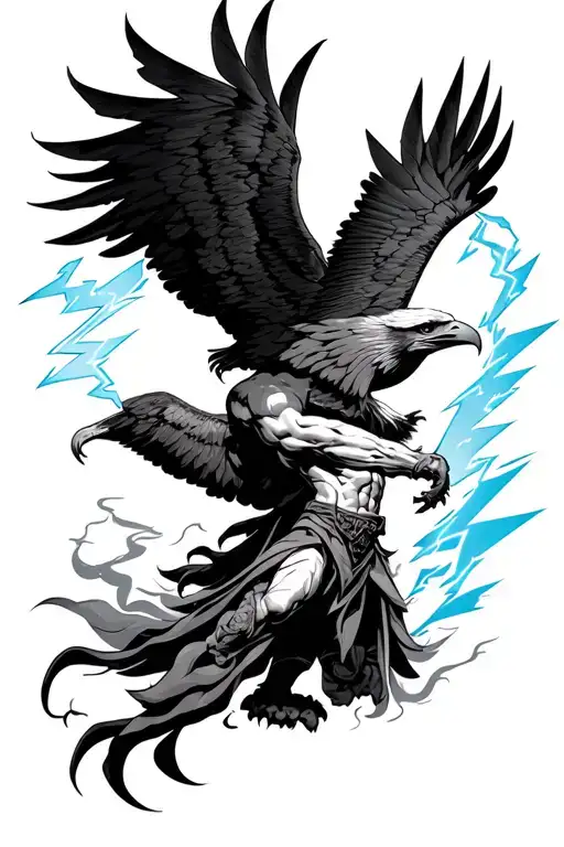 Zues With His Eagle With Thunder And Lightning Bolt