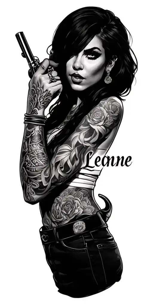 Gangster Tattoo With Name Leanne