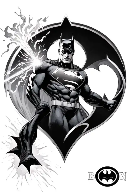 Superman Using His Lazer Vision To Burn His Symbol Into The Batman Symbol