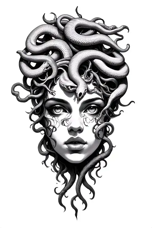 Beautiful Medusa Face With Snakes And Determine Strength