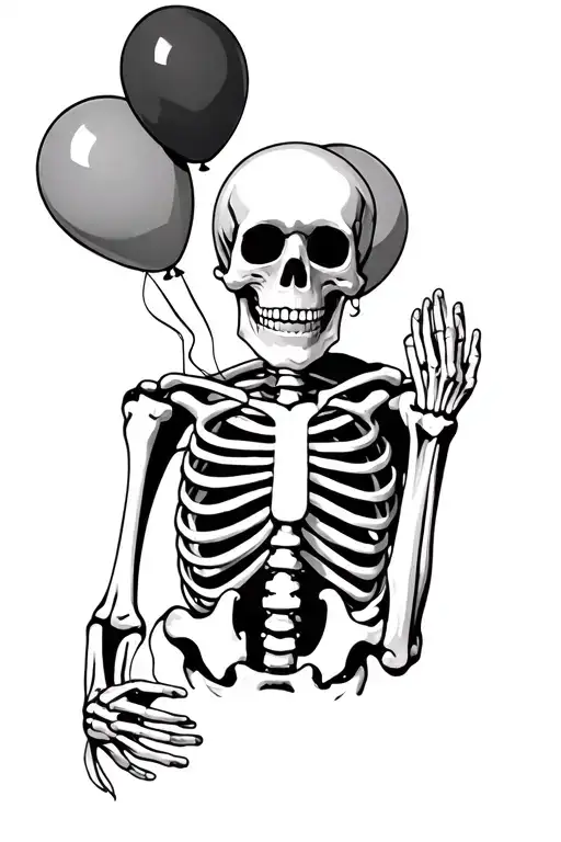 Full Skeleton Happy Holding Balloons Floating