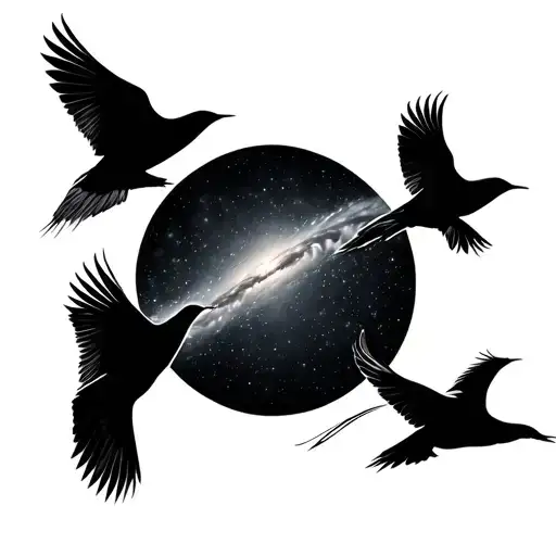 Galaxy Black And White Include 5 Birds Flying Towards