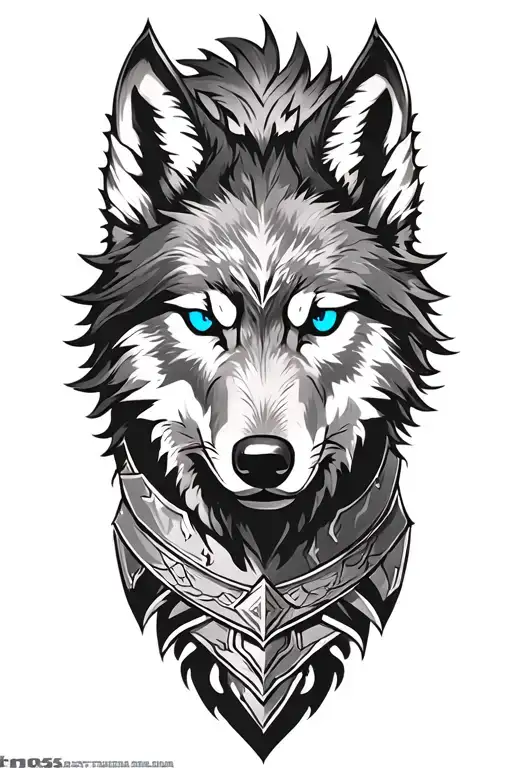 Wolf With Blue Eyes On Armor Tattoo Design Featuring Odin