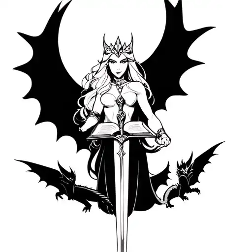 She-ra Prinses Of Power Swordt With Book Surrounded With Rwby Moon And Dragons