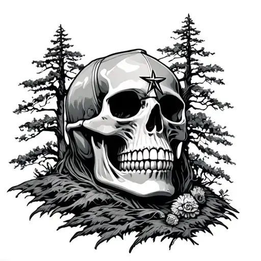 Skull With Star Snapback Backpiece Treesbackfround