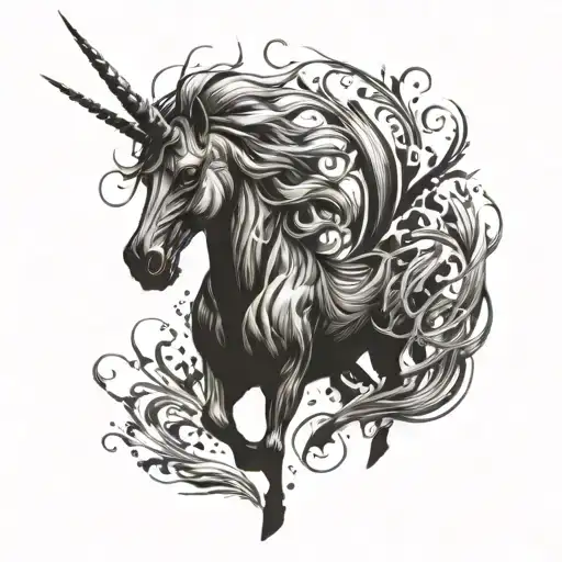 Incorporate A Powerful Demon With Fiery Veins Into A Tattoo Of A Mystical Unicorn