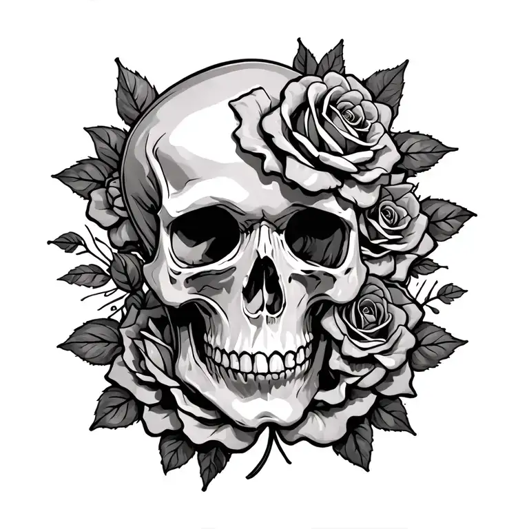 Skull And Roses Intertwined