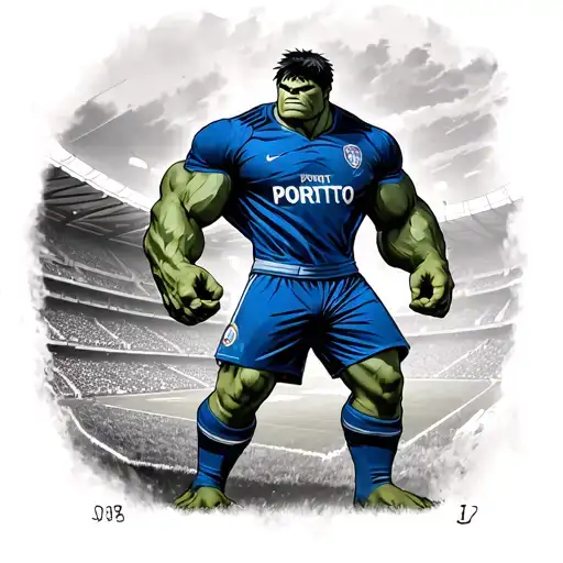 The Hulk Dc Character With Fc Porto Football Kit With Stadium As Background