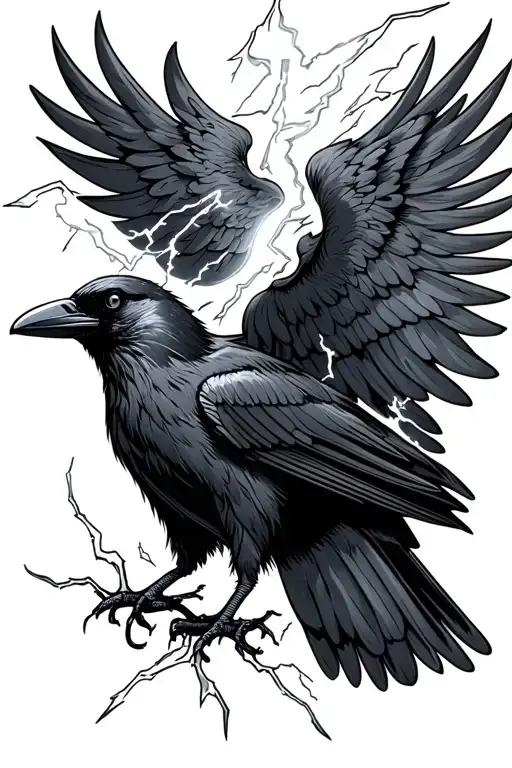 A Crow With Lightnings Sround Him