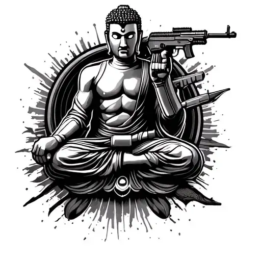 Ar-15 And Buddha And Iron Man Triathlon Symbol Morphing