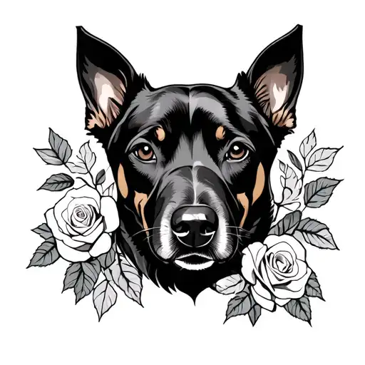 Dog Head With Roses Around It