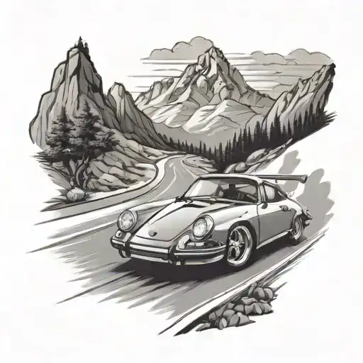 Mountain Road With Porsche Car Driving