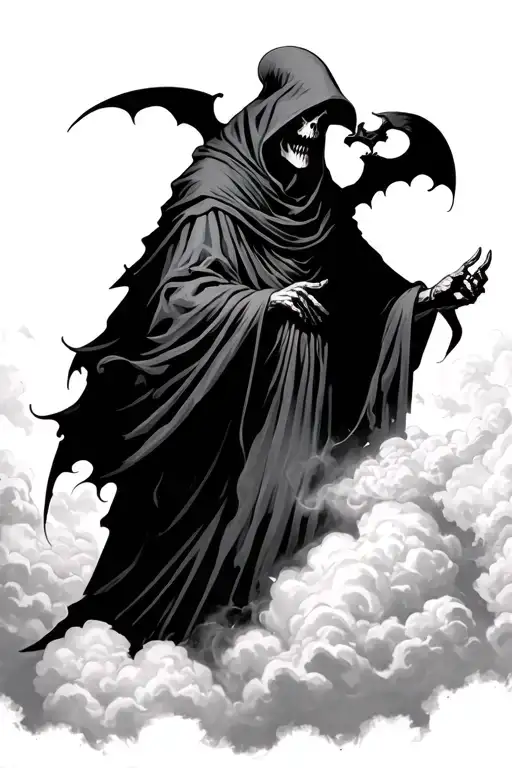 Grim Reaper Reaching Down From The Clouds