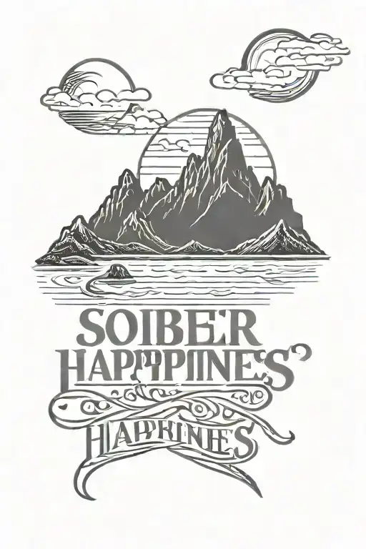 A Quote About Sober Happiness Written In A Mountain Range Silhouette