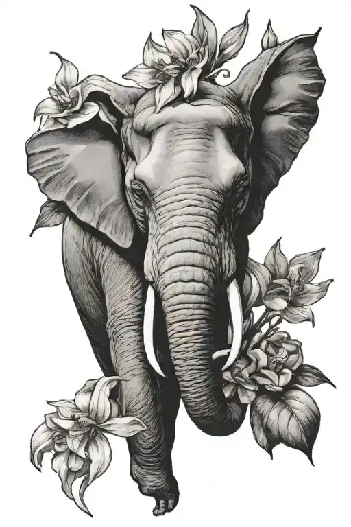 Elephant Head With Daffodils