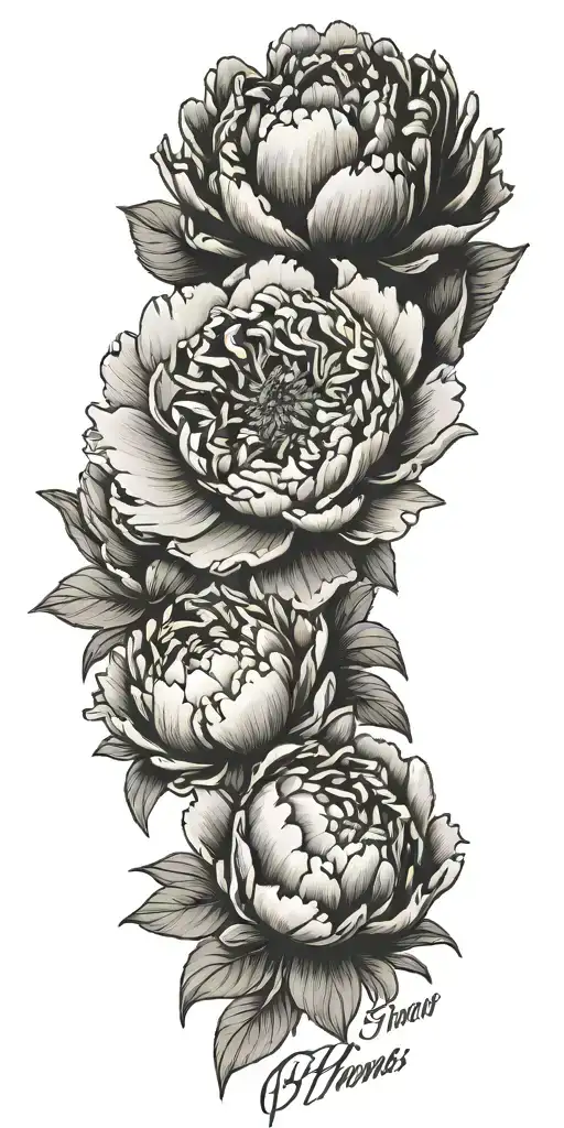 Peonies Flower Tattoo With Wife Name
