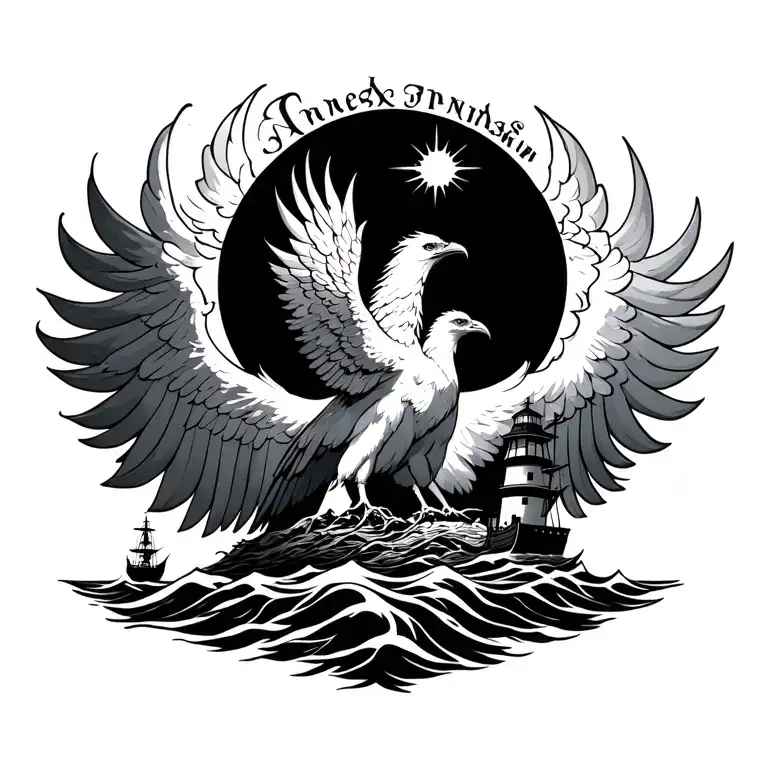 Phoenix And Lighthouse Guiding Ships