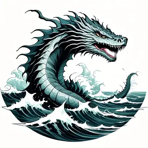 Sea Serpent Jumping Out Of The Ocean Waves