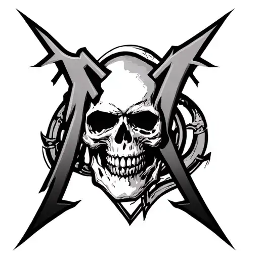 In The Letter M Of Metallica Lettering A Drawn Skull