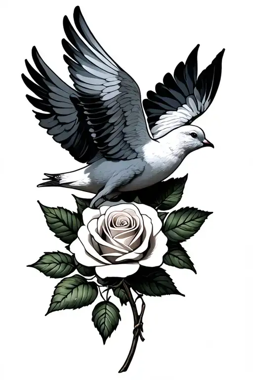 Dove Carrying A Rose