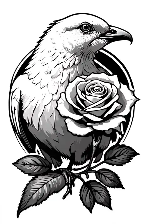 White Dove Carrying A Rose In Its Beak