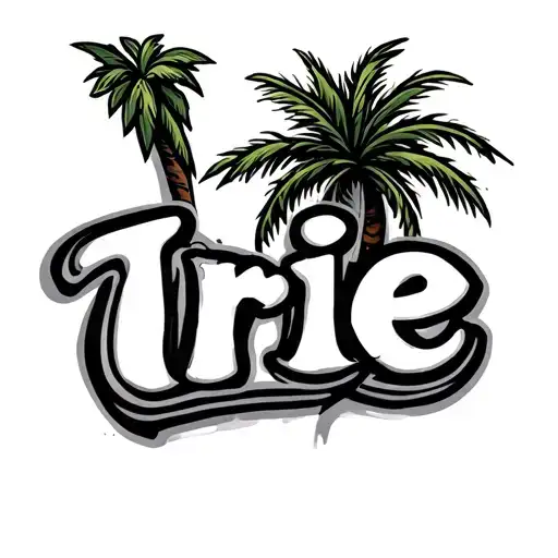 The Word Irie In Reggae Colors With A Palm Tree In Cursive