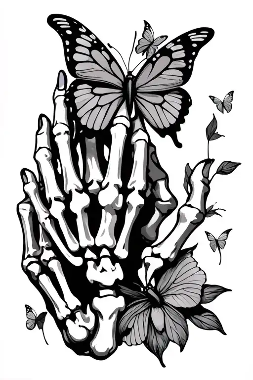A Skeleton Hand And Butterfly Resting
