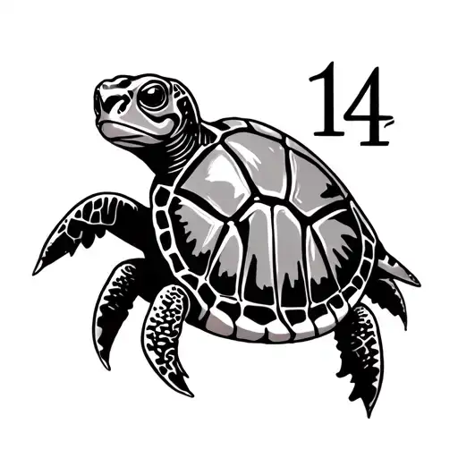 Turtle Silouete With Number 14