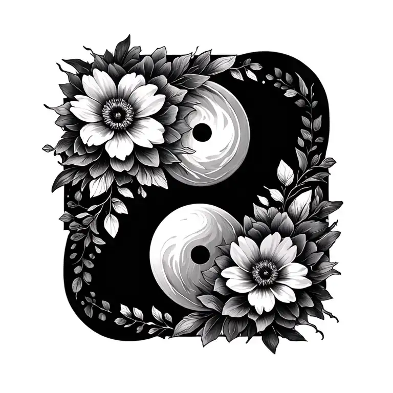 Flowers With Yin Yang Symbol