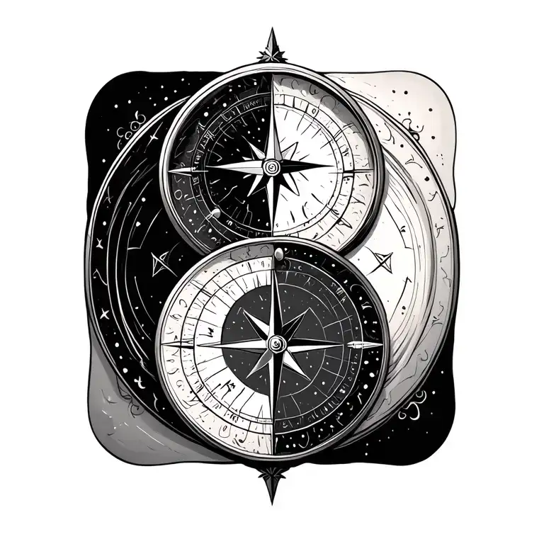 Compass With Yin Yang Symbol Intertwined