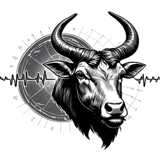 Taurus Zodiac Sign With A Heart Beat Ecg And Coordinate Of A Certain City