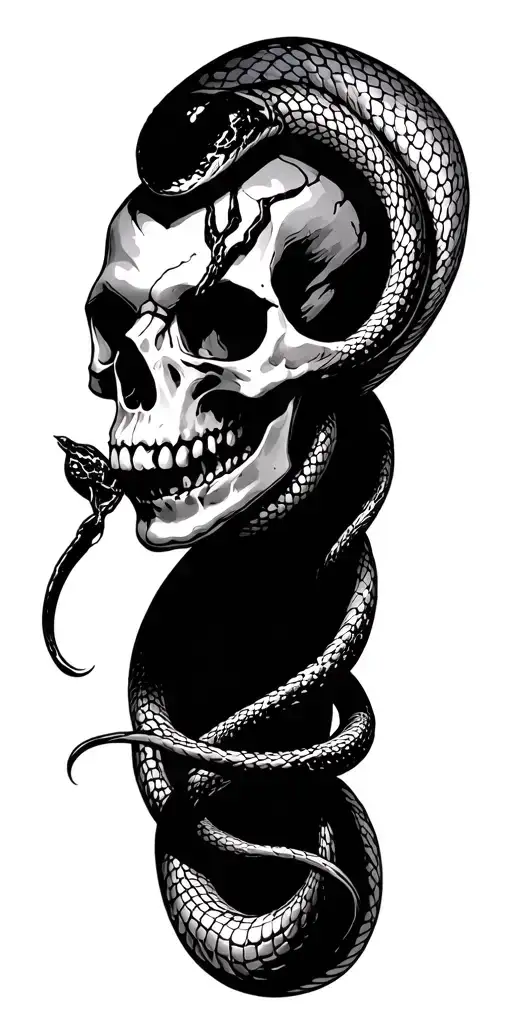 Snake Wrapped Human Skull